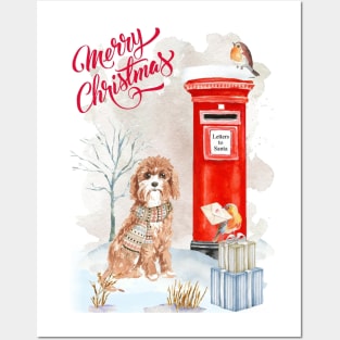 Cavapoo Merry Christmas Santa Dog Posters and Art